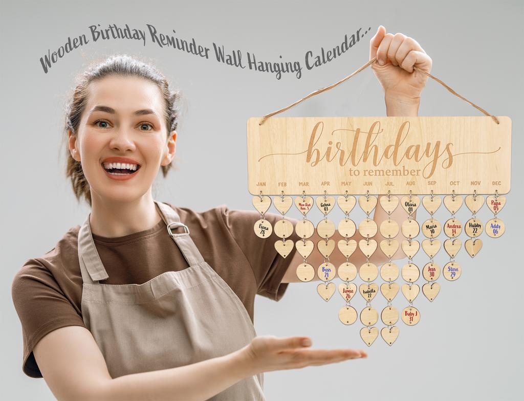 Inkdotpot Perpetual Wall Calendar Wooden, Dates To Remember Wall Hanging Birthday Calendar- Decorative Birthday Tracker Plaque Wall Hanging