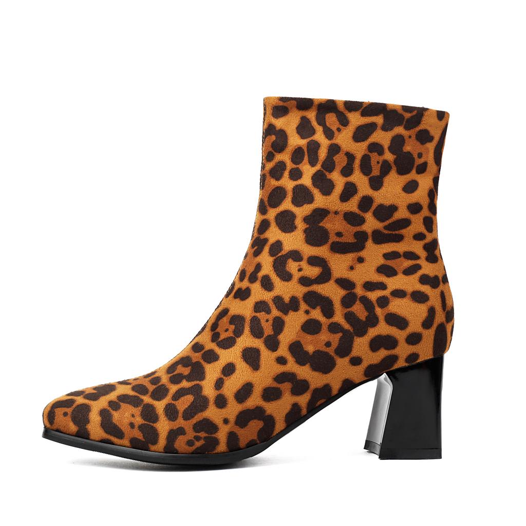 Fashion 2025 Autumn High Heels Ankle Boots Plus Size Leopard Women Boots Retro Pointed Ladies Shoes Side Zipper Booties Botas De Mujer
