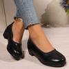 Fashion Rimocy Med Heels Work Pu Leather Shoes Women Spring New Plus Size Thick Heeled Pumps Woman Comfort Shallow Office Shoes Size