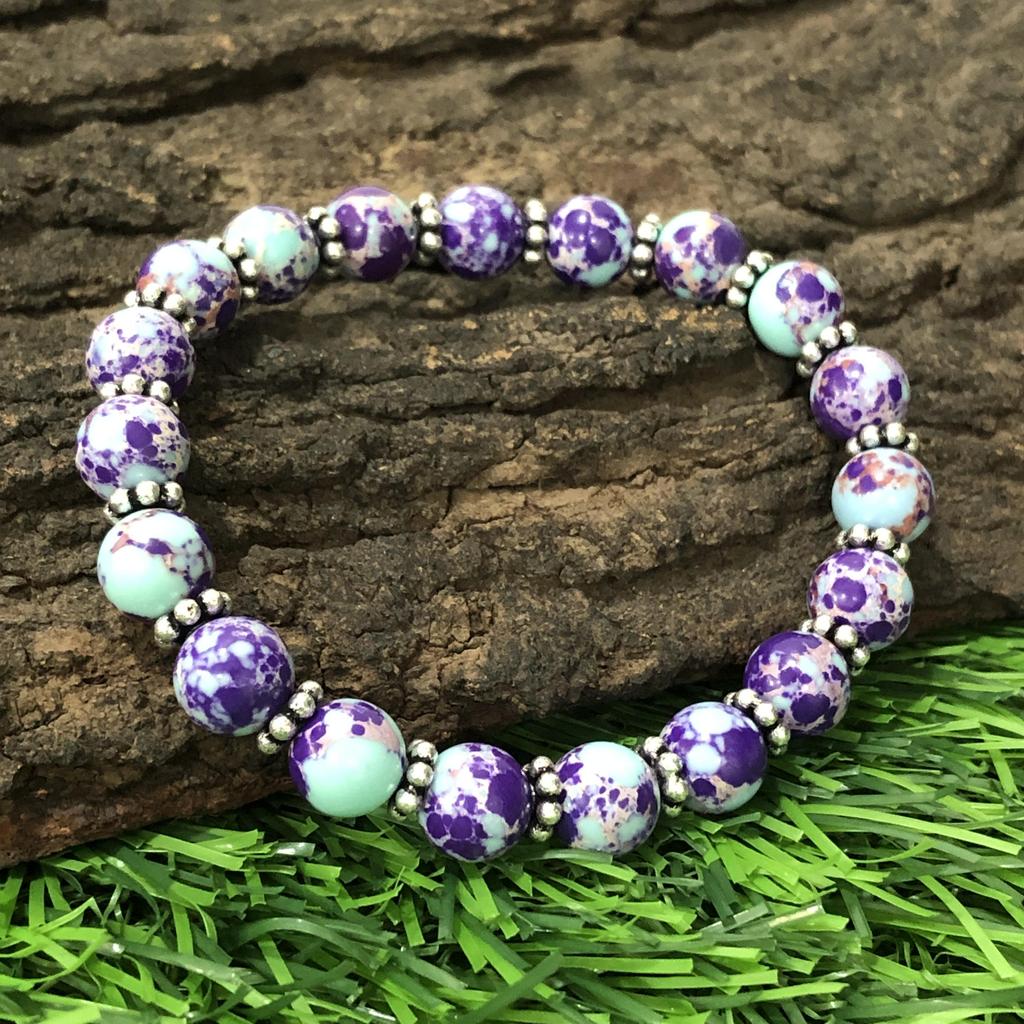 8mm Natural Purple Copper Turquoise Gemstone Round Beads Handmade Jewelry Pretty Beads Bracelet 7.5" For Party CSB-19