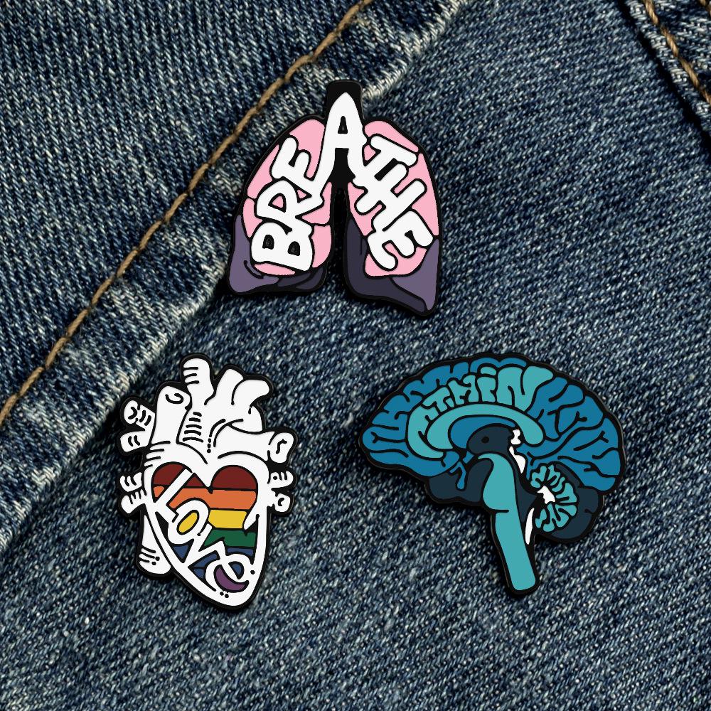 Cartoon Organ Brooch Set: Heart, Brain, Lung - Medical-Themed Alloy Badge for Clothing Decoration