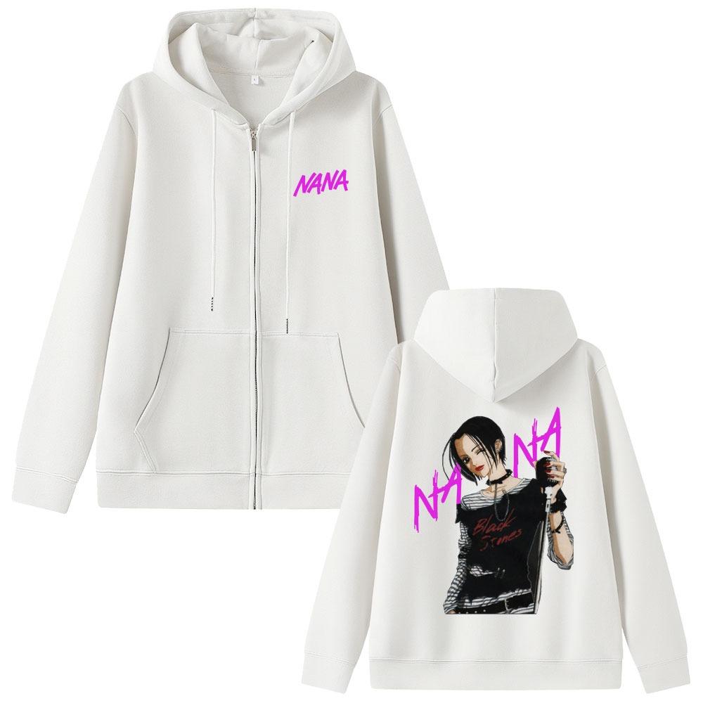 Anime Element Printed Zipper Hoodie Black Stone Zipper Jacket Men's and Women's Manga Casual Long Sleeve Zipper Sweatshirt Street Wear