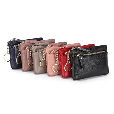 Moda feminina couro genuíno moeda bolsa carteira cor sólida mini carteira clutch para mulheres com porta-cartões