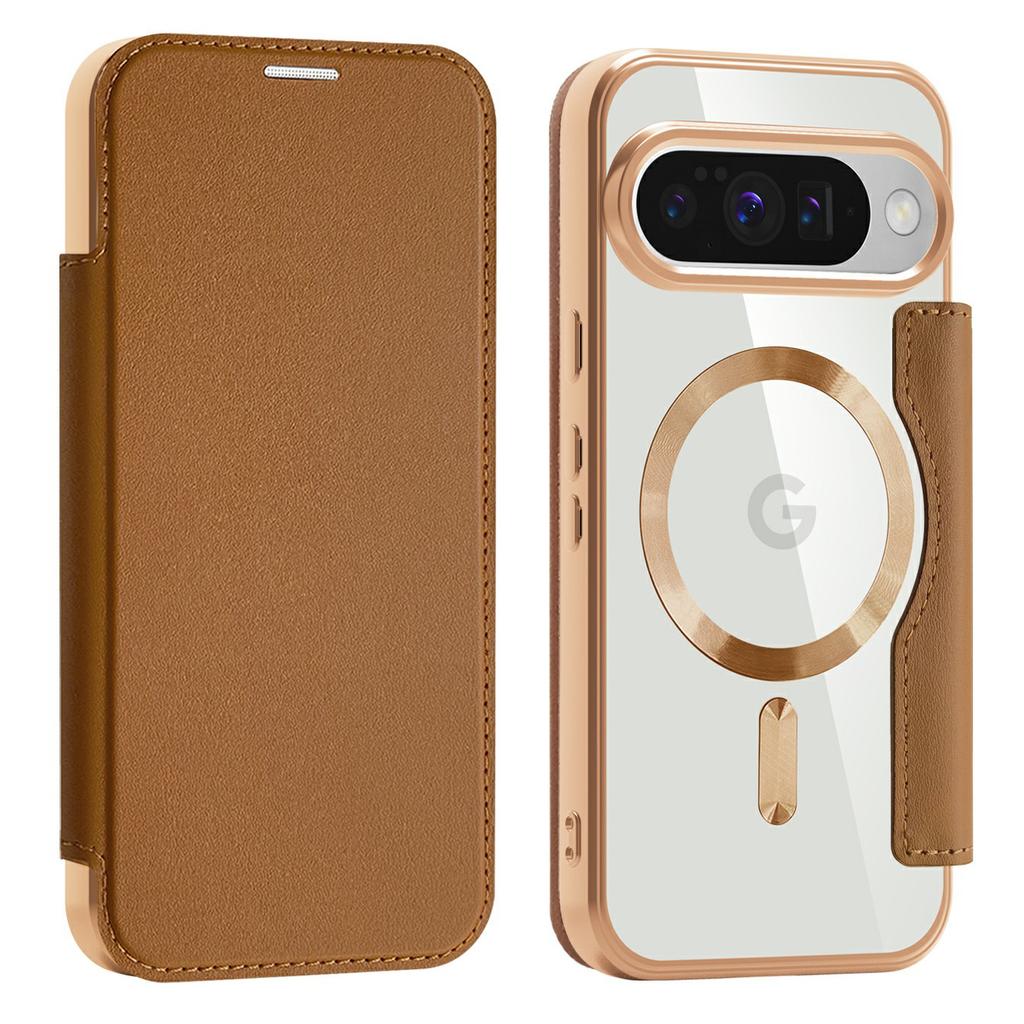 For Google Pixel 10/Pixel 10 Pro Case Compatible with MagSafe RFID Blocking Card Holder Leather Phone Cover - Desert Gold