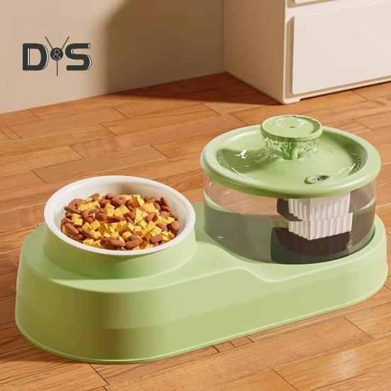 Cat Water And Food Dispenser 2-in-1 Automatic Cat Feeder 1L Cat Water Fountain And Food Bowl Set for Indoor Cats Small Dogs