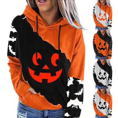 Women's Halloween Print Pullover Round Neck Drop Shoulder Long Sleeved Blouse