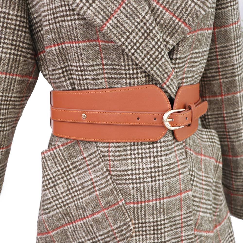 Female Camel Buckle Imitation Leather Women Solid Color Wide Belt Dress Waistband Women Waistband