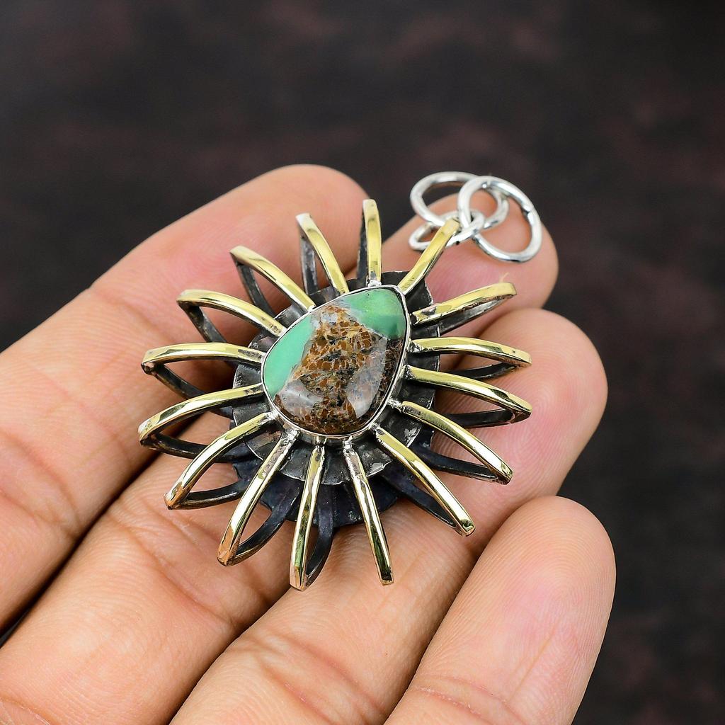 Boulder Chrysoprase Pendant Natural Gemstone Jewelry 925 Sterling Silver Pendant 18K Gold Plated Cage Pendant Handmade Jewelry Gift For Girl