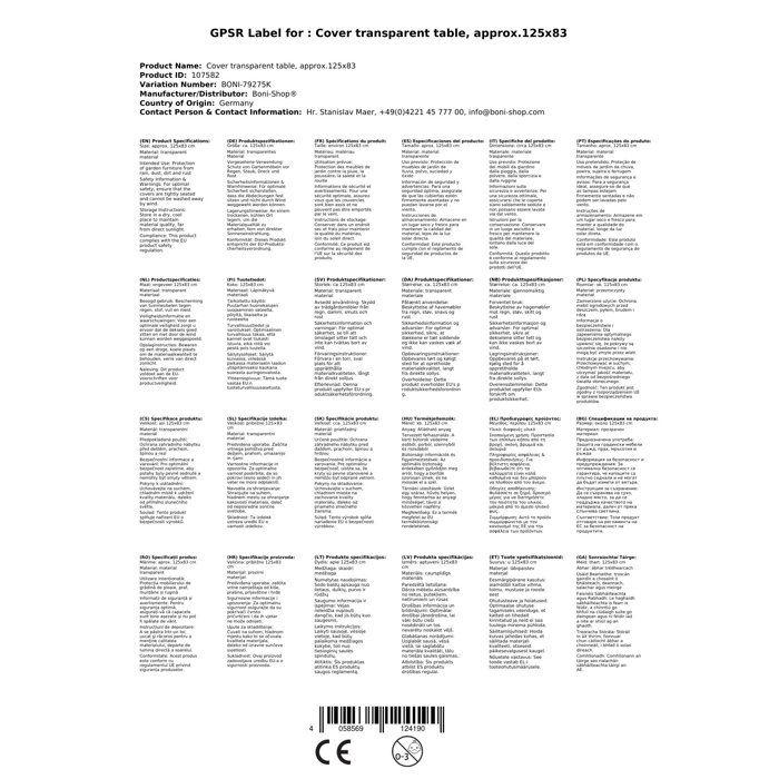 Transparent Protective Cover Table, Approx. 125x83