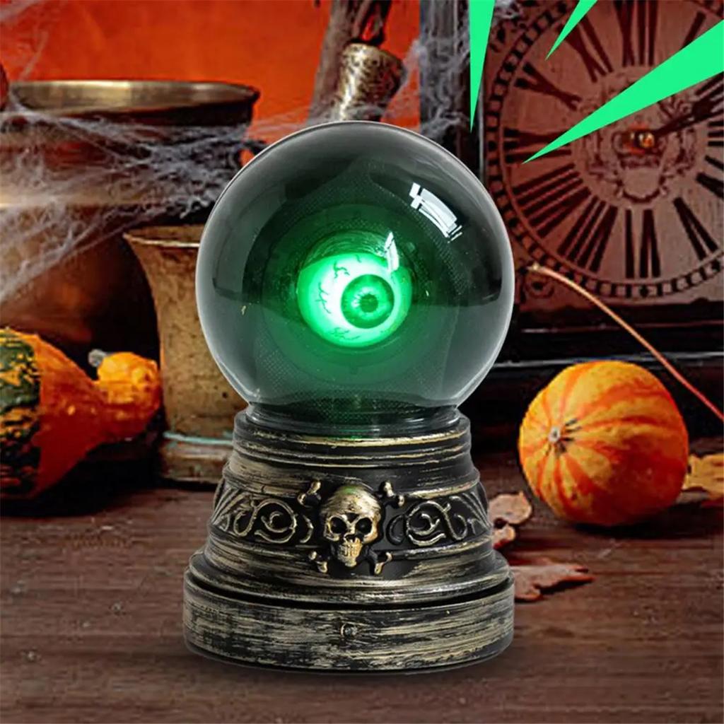 Halloween Crystal Ball, Featuring Flashing Green Evil Eye-shaped Luminous Sensing, A Double-layered Spoof Gothic Horror-themed Decorative Toy.