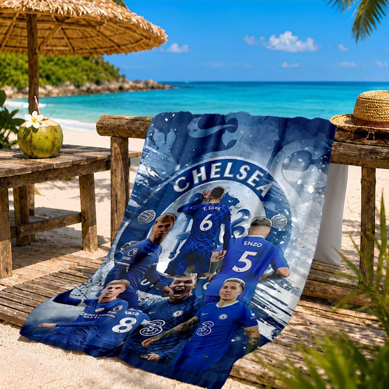 Asciugamano da Spiaggia Chel-sea Fc Stampato in Microfibra, Morbido e Assorbente, Asciugatura Rapida, Ideale per Viaggi Estivi, Essenziale per la Spiaggia, Piscina