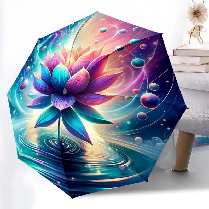1pc Lotus Bloom Automatic Folding Umbrella with 8 Bones, 3-Fold Compact Umbrella, Compact Design On-the-Go Essential, casual outdoor accesso