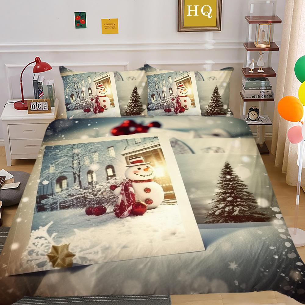 Christmas Digital Printing 3D Printing Polyester Pillowcase Quilt Cover Two Or Three-Piece Set