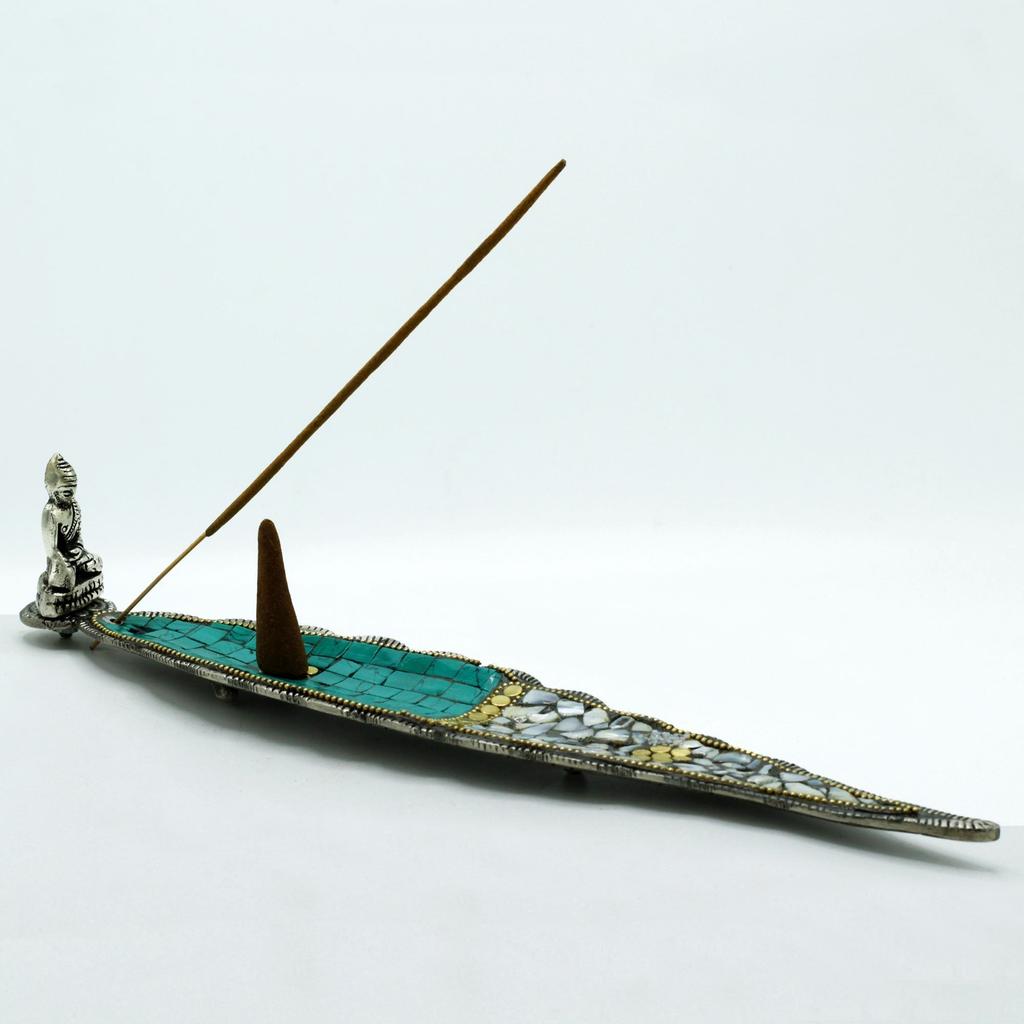 Incense Holder, Ceramic Buddha Long Leaf Tibetan