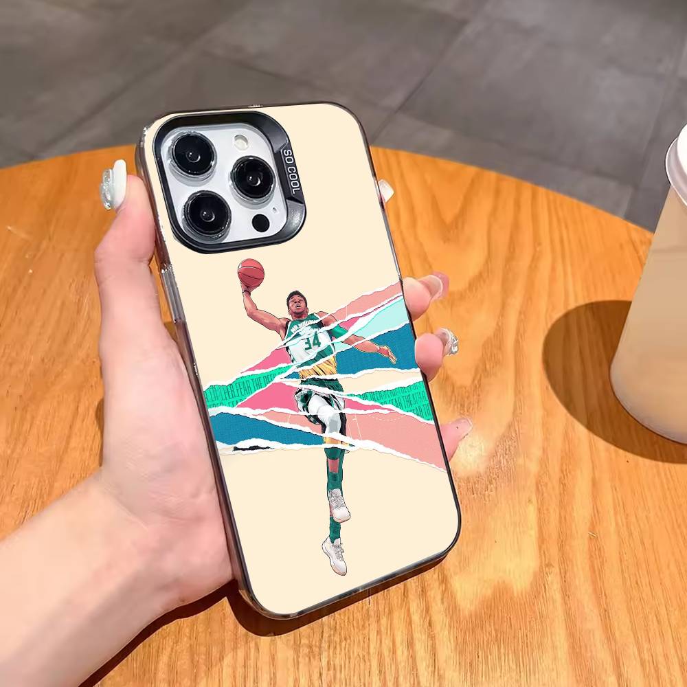 Giannis Antetokounmpo 34 Phone Case For iPhone17,16,15,14,13,12,11,Pro,MAX Gray Matte Silicone Black Cover