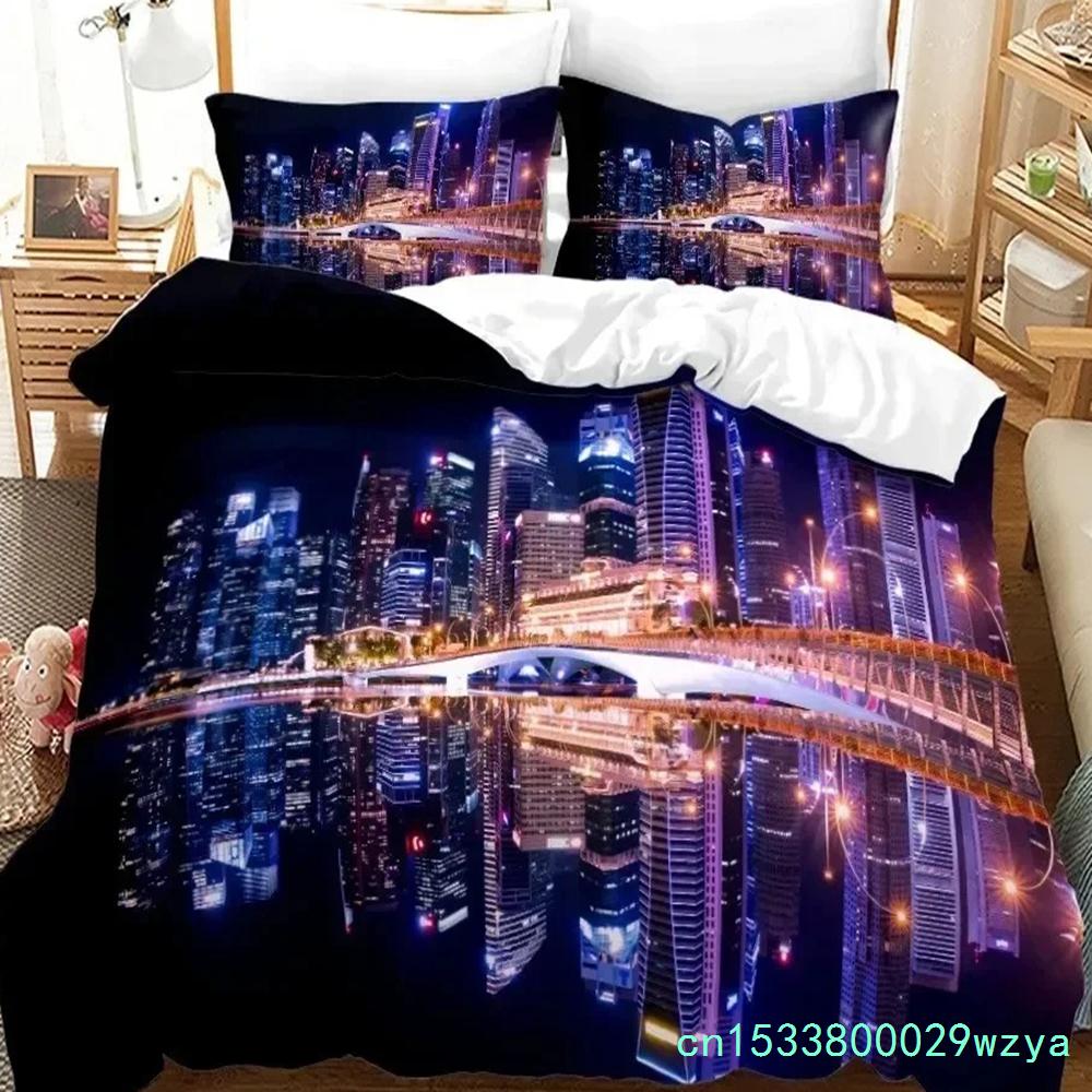 3D Print New York City Nachtzicht Beddengoed Set Dekbedovertrek Bedset Dekbedovertrek Kussensloop Dekbed King Queen Size Jongens Volwassene