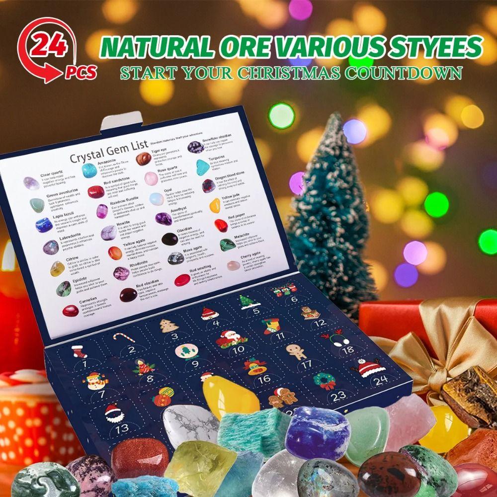 24Pcs Natural Stones Christmas Crystal Advent Calendar Gemstone Stone Learning Kit  Teens