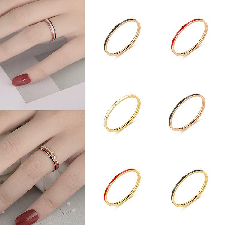 

Korean Style Ultra-Thin Titanium Steel Drip Oil Women s Ring Size 13