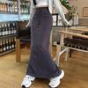 Women's Grey High Waist Bodycon Sweatshirt Midi Skirt with Fishtail Hem