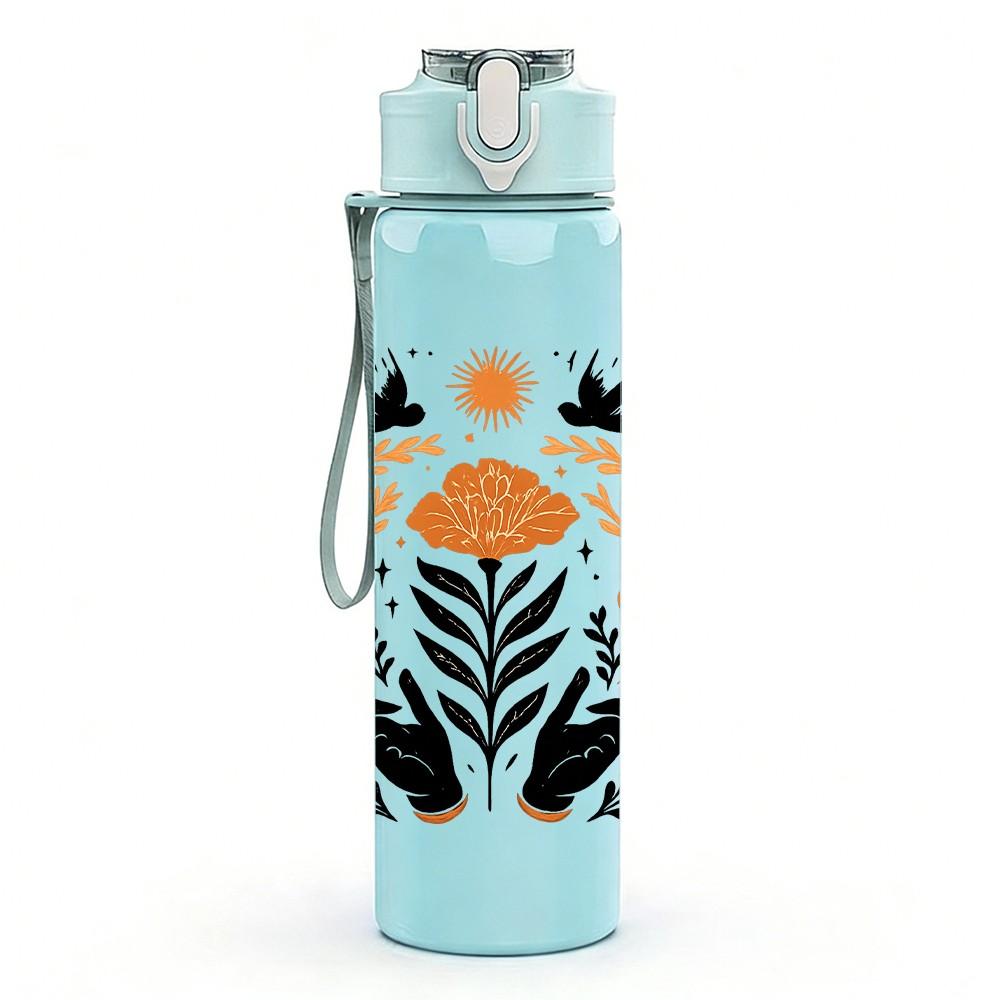 1PC Autumn Floral Horse Art 750ml Color Plastic Sports Water Bottle Leakproof Flip Straw Lid Suitable for Sports Office Home Use