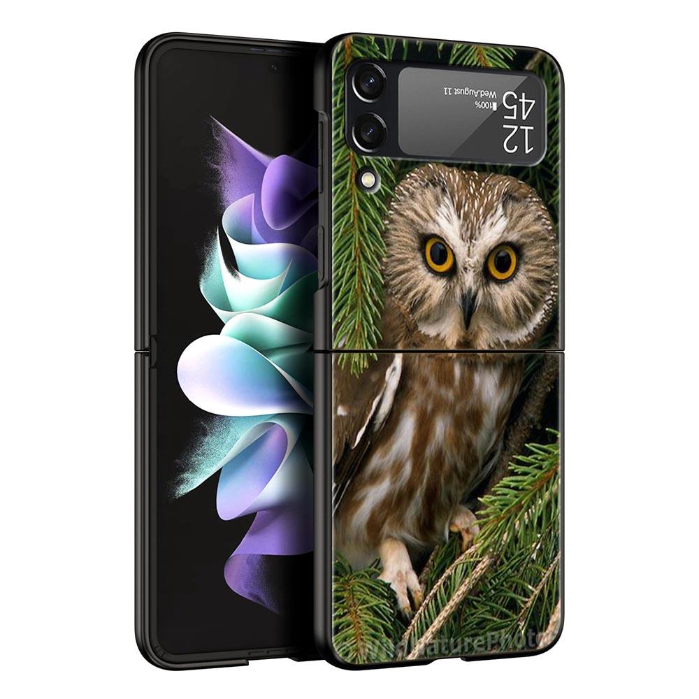 For Samsung Galaxy Z Flip 3 4 5 Hard Black Folding PC Phone Case Cartoon Girl Gifts Lovely Owl For Samsung Z Flip3 Back Cover