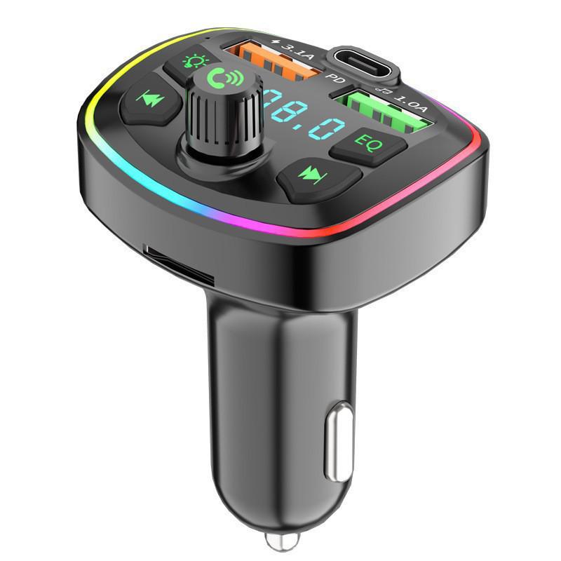 Car Bluetooth MP3 Player with Hands-Free Calling, Voice Broadcast, PD Fast Charging, and USB Flash Drive.