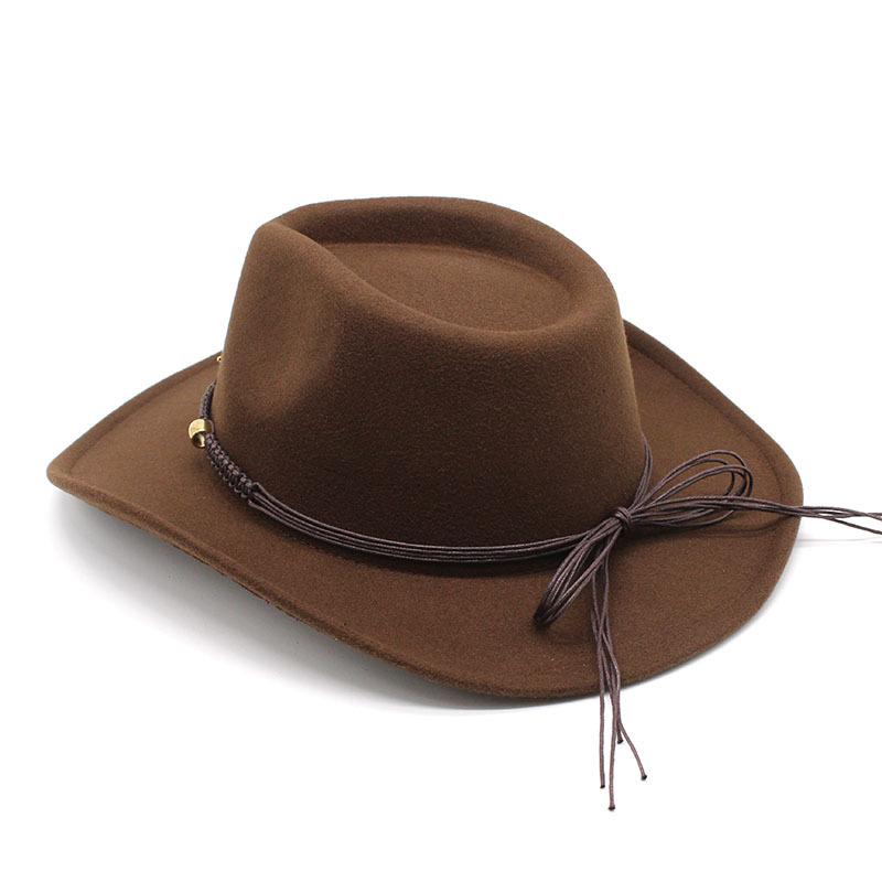 Western Cowboy Hat Woolen Jazz Top Hat Men And Women'S Ethnic Style Felt Hat Big Eaves Hat