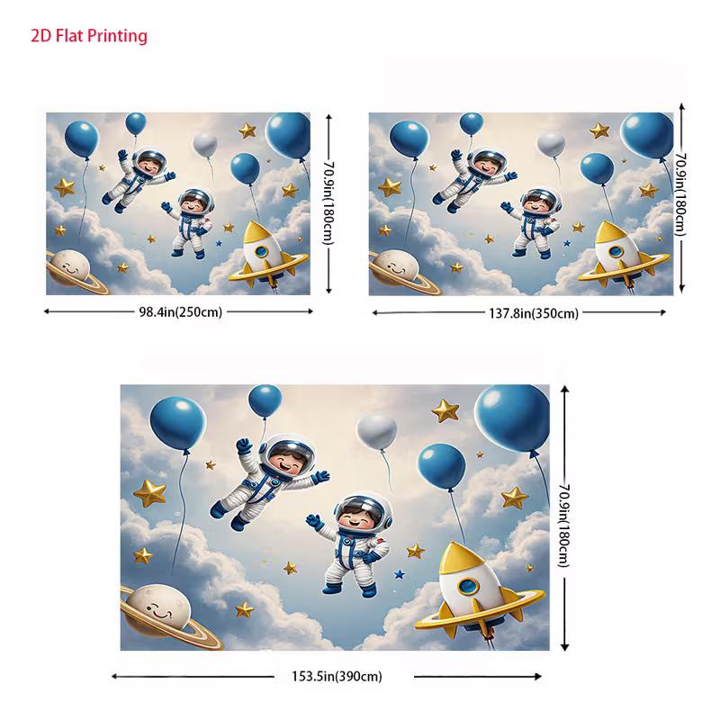 2D Cute Astronaut Boys with Balloons Photo Booth Backdrop Cloth for Birthday