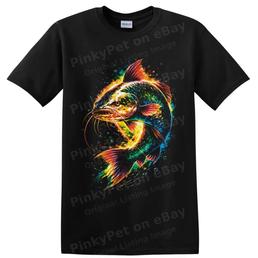 Catfish T Shirt Colorful Neon Aquatic Fish Art Fishing Angler Graphic Tee Gift