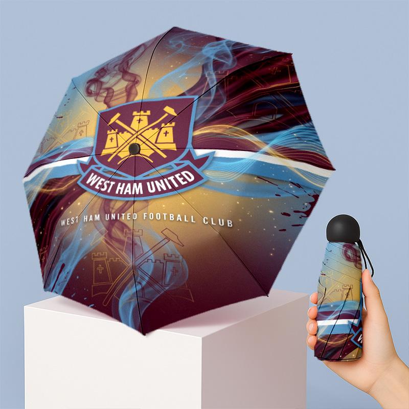 Ombrello Pieghevole Compatto West Ham United Modello Calcio Stampato Mini 5 Pieghe 8 Stecche Antivento Impermeabile Leggero Portatile