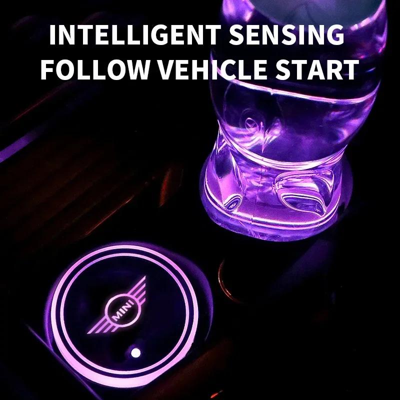 1/2Pcs Car LED Cup Holder Light Mats Auto Water Coasters Bottle For MINI One Cooper JCW Countryman Clubman Cabrio Paceman Coupe sfzkd77