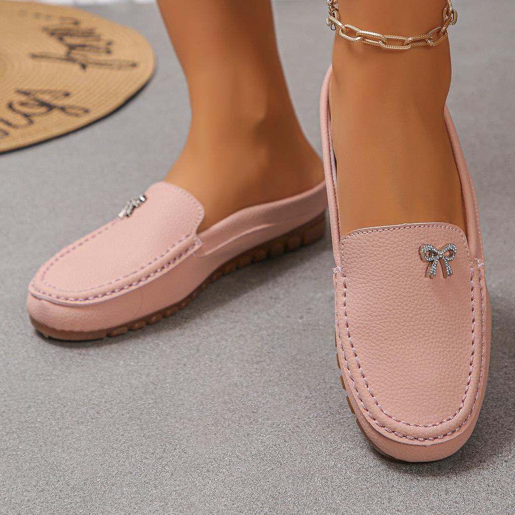 Breathable Beanie Shoes for Women, with Bow Decoration and Soft Sole, Outdoor Slippers, Leather Sandals