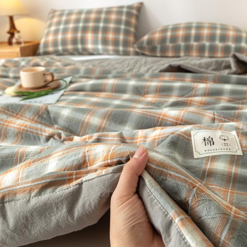 Plaid Print Washable Cotton Summer Cooling Quilt Lightweight Breathable Machine Washable for Student Dorms Single Double Beds Air Conditioner Rooms