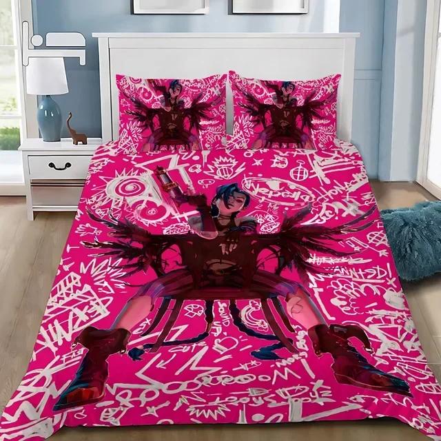 Anime Arcane Bettwäsche-Set 3D-Druck LOL Jinx Schlafzimmerdekoration für Erwachsene Jungen Mädchen Bettbezug-Set Einzel- Doppelbettgröße