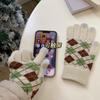 Warm gloves women's winter wool knitted color matching rhombus lattice cold-proof and velvet five-finger students can ride