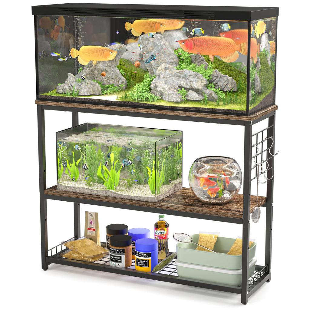 DEWEL Aquarium Stand Width 90cm Aquarium Shelf Aquarium Stand for 90cm Aquarium Assembly Type Aquarium Stand Rack Wood Deco Stand 3 Tier Type Middle