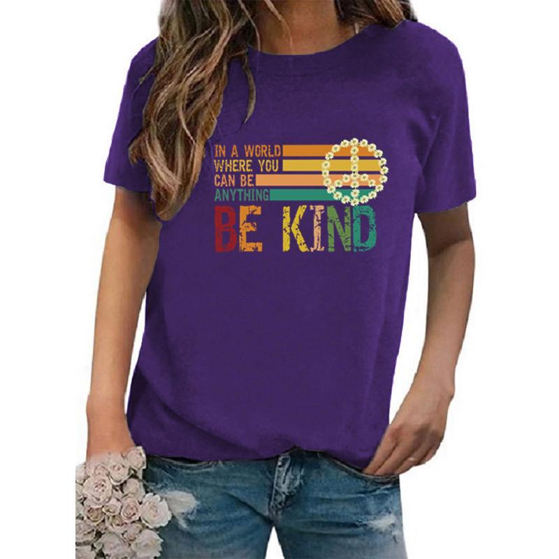 Independent Station Wish Amazon Women's Clothing Crew Neck Printed Short Sleeve Versatile Women's T-Shirt Europe and America