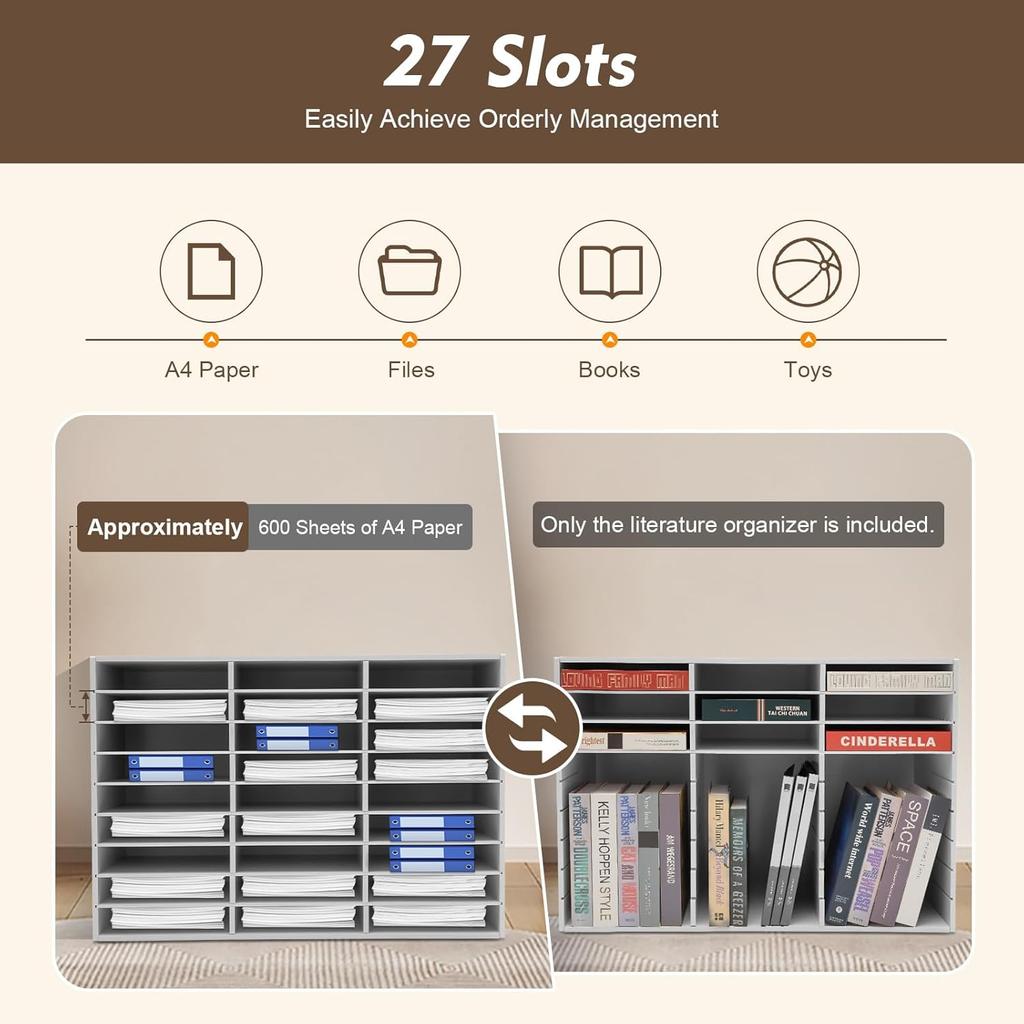 27-Slots Literature Organizer Adjustable Thickened PVC Mail Sorter Organizer, Open Design Versatile Classroom Mailbox Paper Organizer with Removable