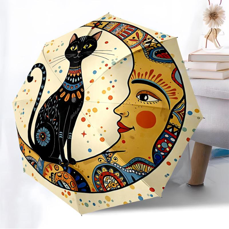 1PC Moon Cat Automatic Folding Umbrella - Compact 8-Rib Design, Durable Plastic & Iron, Lightweight for Outdoor Daily Use, Festive Gift067