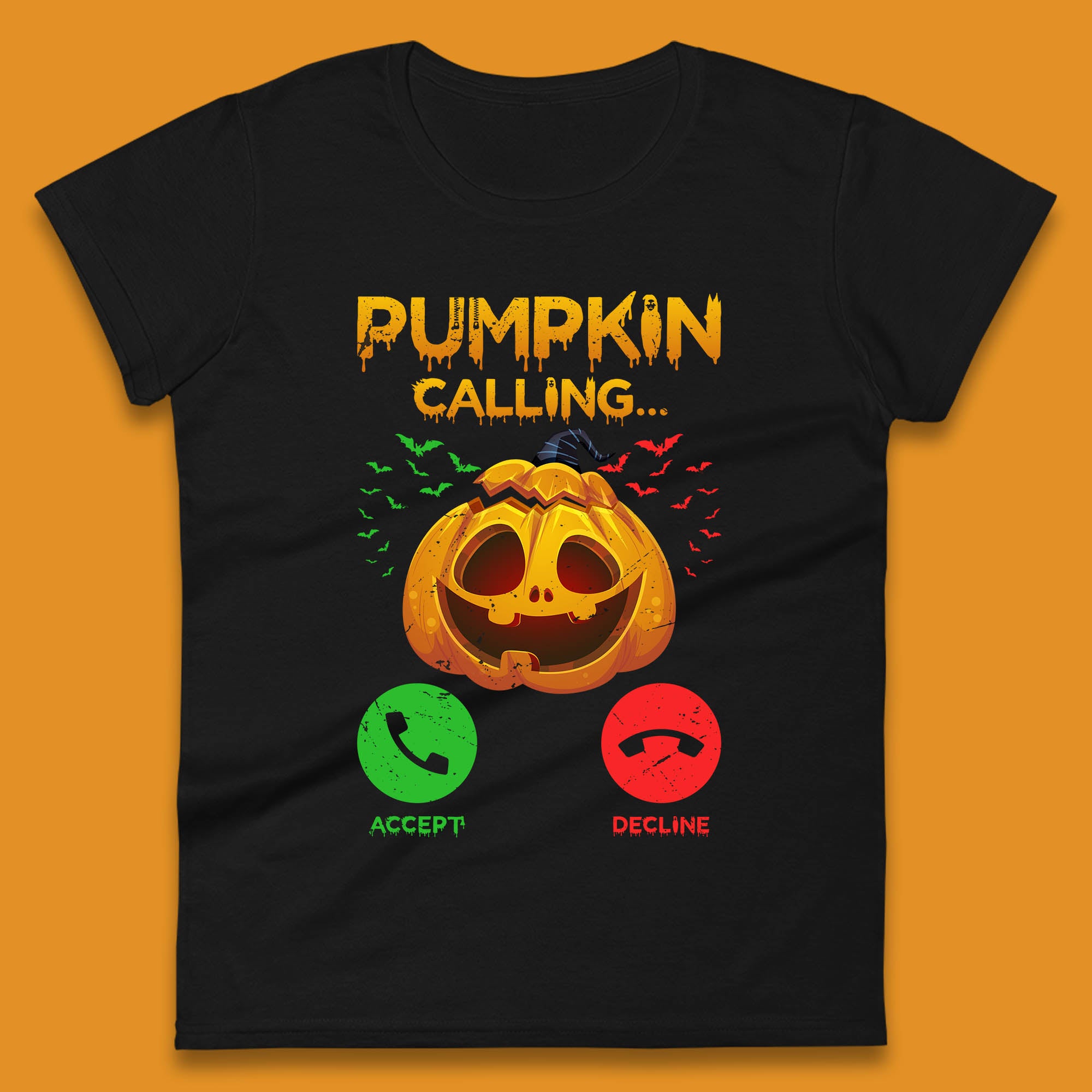 

Halloween Pumpkin Calling Funny Phone Call Horror Scary Jack O Lantern Womens Tee T Shirt Mens Tops Unisex Top 2XL
