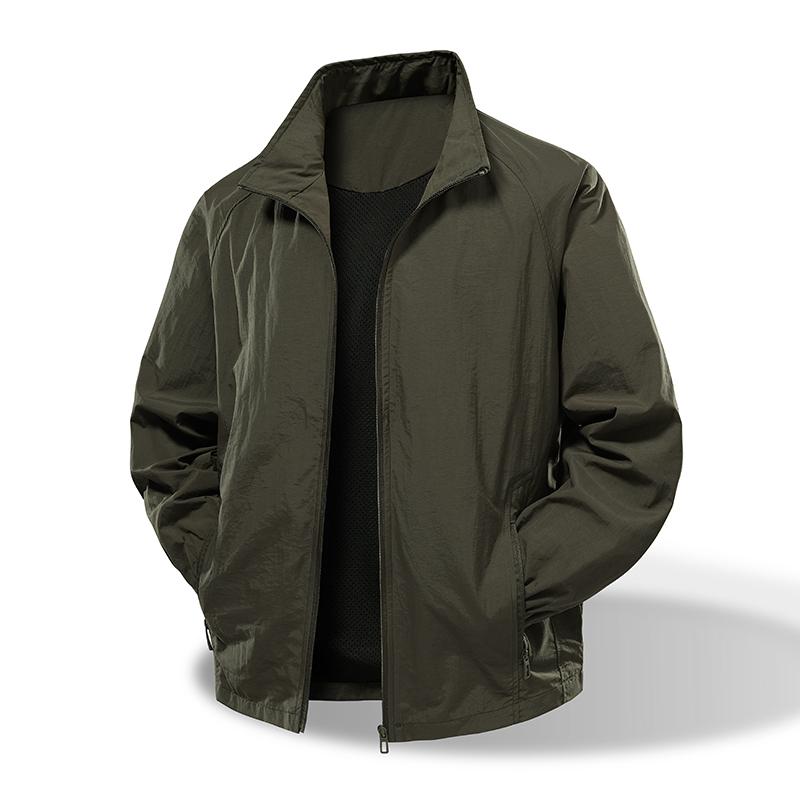 Spring Autumn Polo-neck Solid Color Waterproof Jacket Male Loose Casual Fashion Zipper Coat Cardigan Top Men