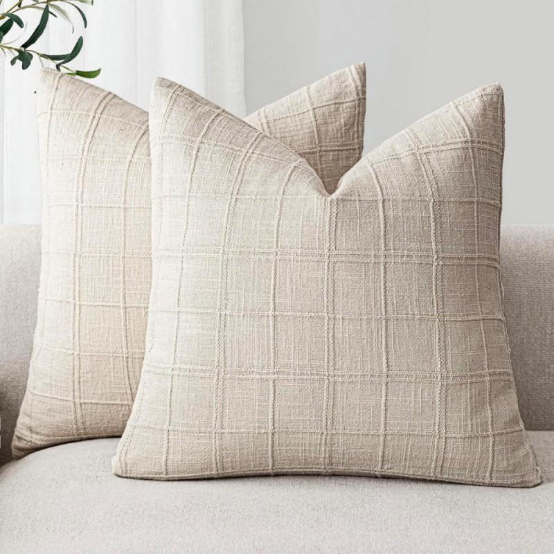 2pcs Simple Pillowcase Checkered Plain Pillow Cover