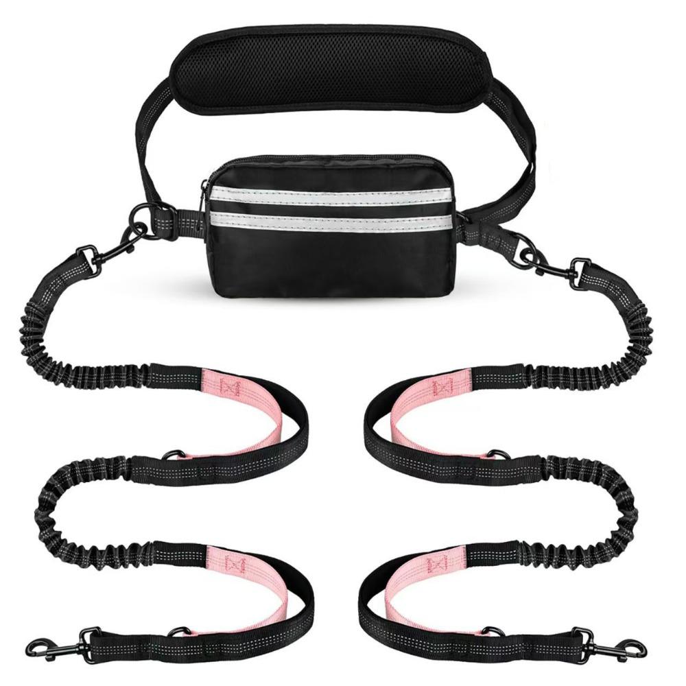 Reflective Strip Dog Running Waist Leash Retractable With Zipper Pouch Dong Walking Leash Adjustable Waist Belt Padded Handles