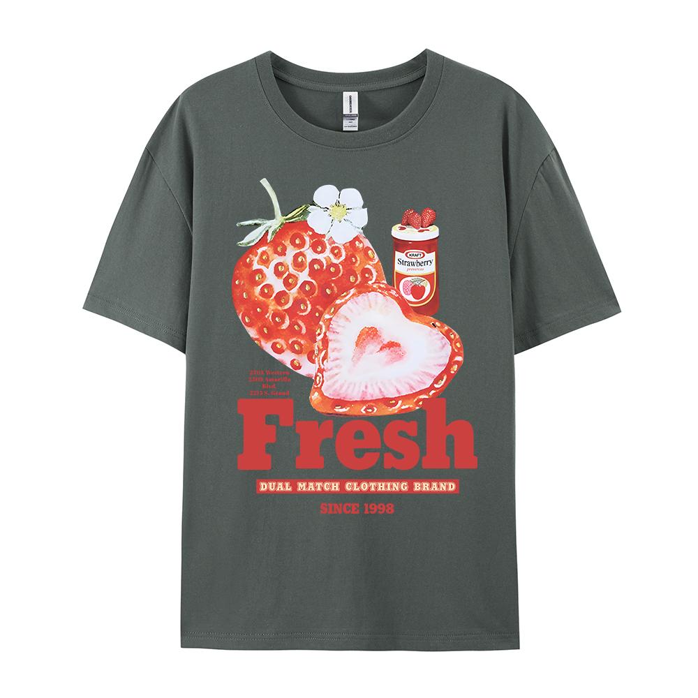 Fresh Strawberry American Retro Creative Printed Short Sleeved T-shirt Women's Trendy Brand Loose Versatile Half Sleeved Shirt