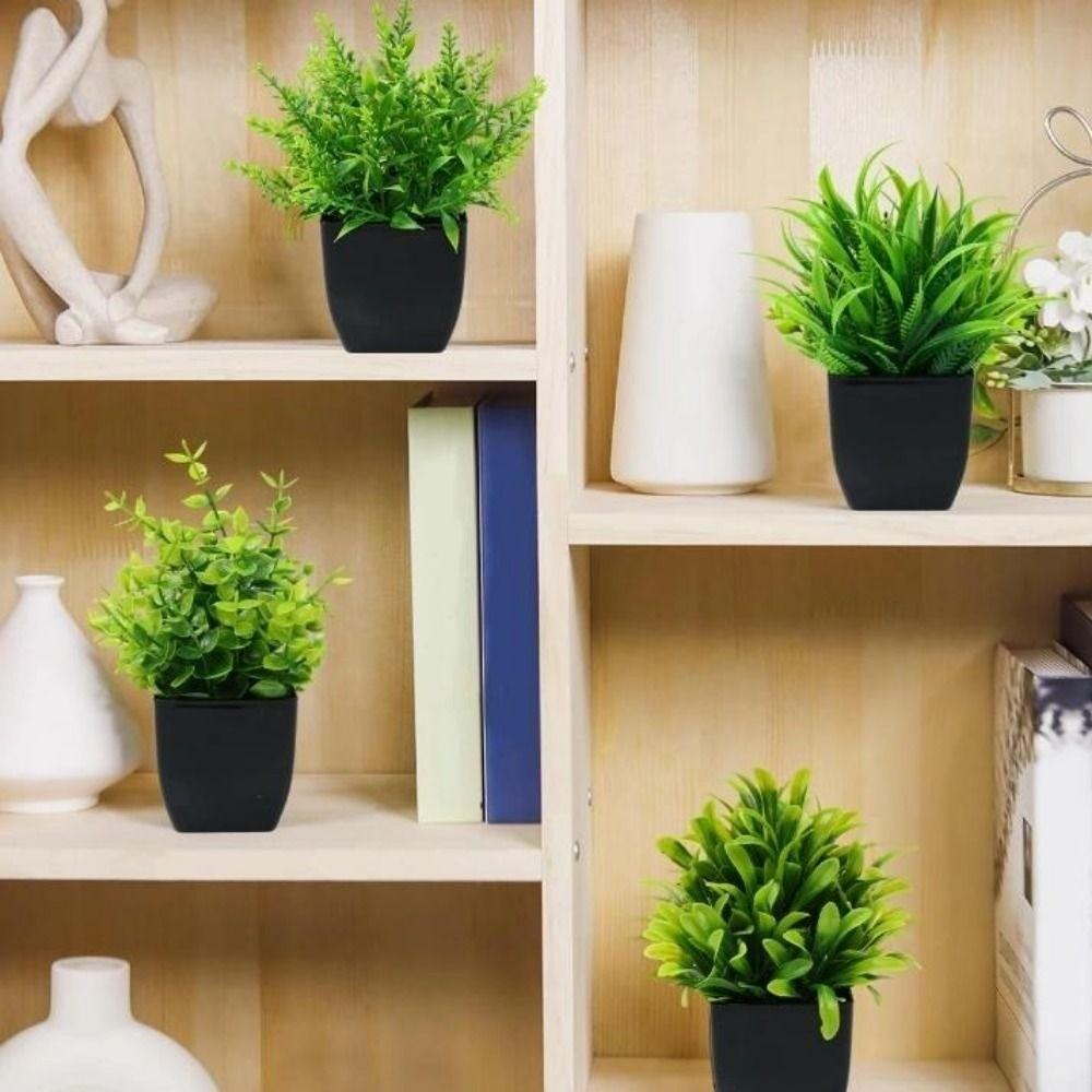 Plastic Artificial Plants Potted 8 Styles Home Garden Decor Grass Plants Pot Ornament Fake Flowers