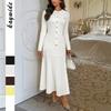 Elegant Short-sleeved Solid Color Long Skirt Dress for Women 2025 Autumn and Winter