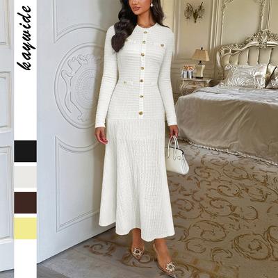 Elegant Short-sleeved Solid Color Long Skirt Dress for Women 2025 Autumn and Winter