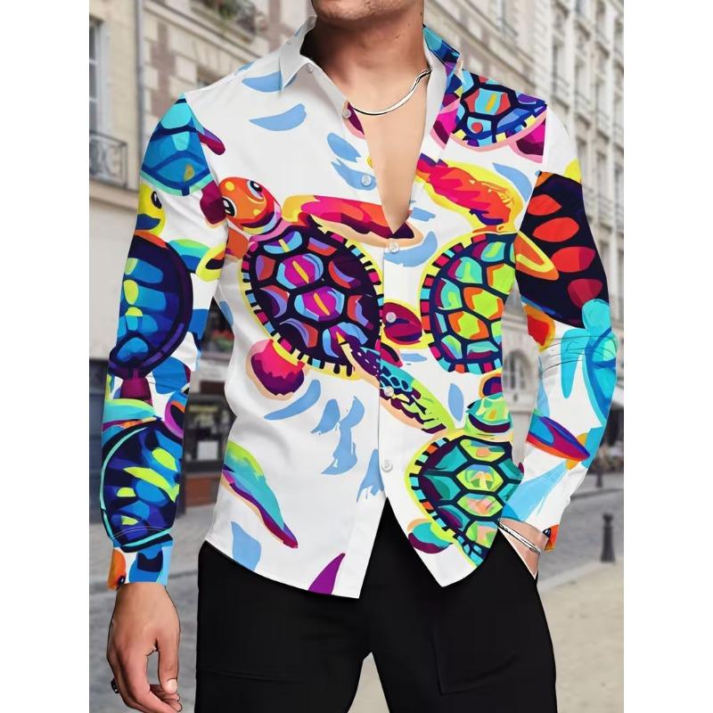 Men's Pink Floral Half Contrasting Fake 3D Printed Pattern Long Sleeved Shirt with Hanging Collar Top Clothing