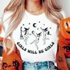 Retro Girls Will Be Girls Dancing Witches Pattern Women's Large Size T-Shirt Summer Clothing Fashion Round Neck Women's Top T-Sh