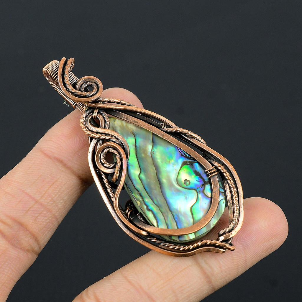 Abalone Shell 999 Copper Wire Wrapped Pendant, Handmade Gemstone Pendant Jewelry, Gifts For Wife Brand New Pendant
